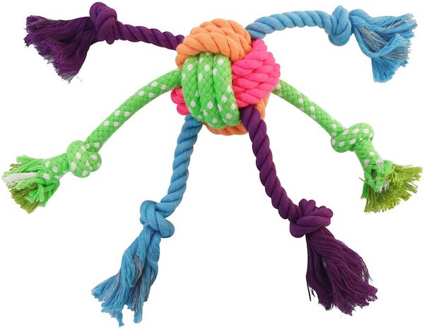 Colorful knotted rope pet toy ball